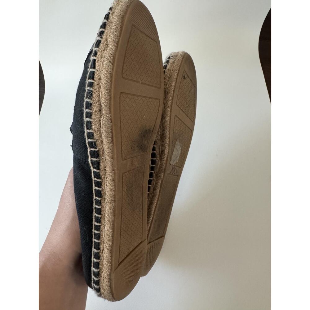 Tory Burch Espadrille Shoes Womens Size 10.5 Poppy Flats Black Canvas Logo - Picture 12 of 14